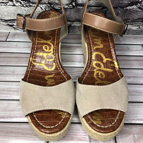 Sam Edelman Dimitree Putty Dark Ankle Strap Espadrille Wedges Women’s Sz 9.5M US - Picture 9 of 16